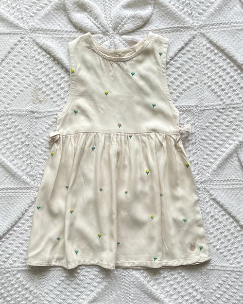 پیراهن نخی کرم طرح شکوفه