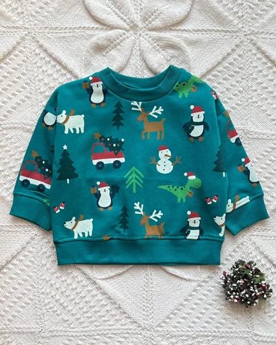 بلوز توپنبه ای سبز طرح کریسمس Lc waikiki