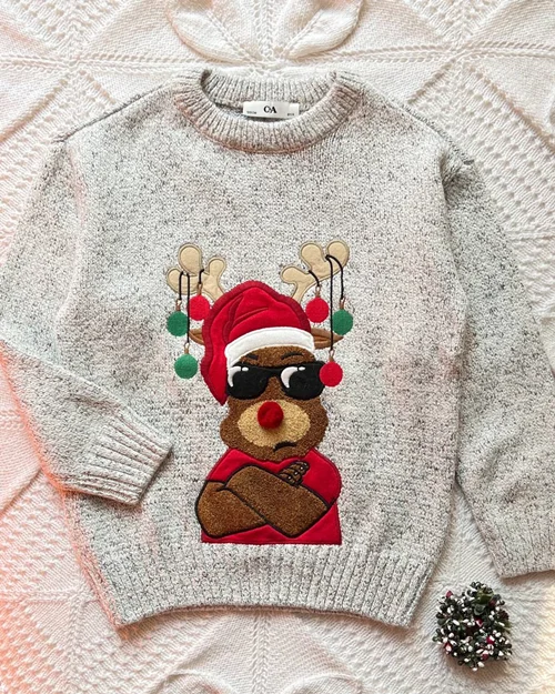 بلوز بافت طوسی طرح خرس کریسمس c&a