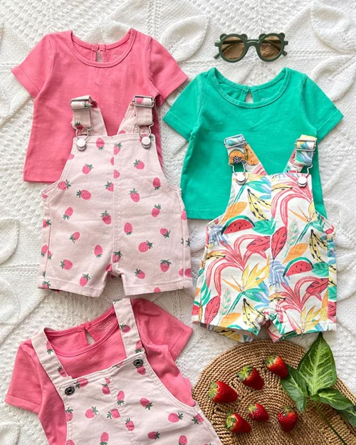 بیلر و تیشرت کتان/نخی طرح توت فرنگی/هاوایی primark