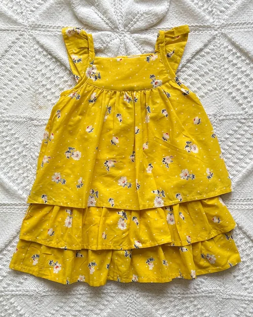 پیراهن نخی زرد بندی