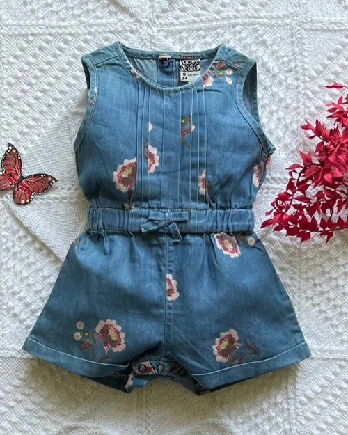 رامپر جین کاغذی آبی طرح شکوفه گلبهی tapea aloeil