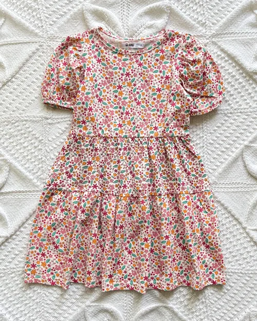 پیراهن نخی صورتی طرح گلدار sinsay