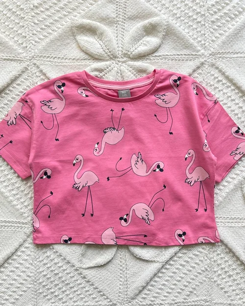 تیشرت نخی گلبهی طرح فلامینگو pepco