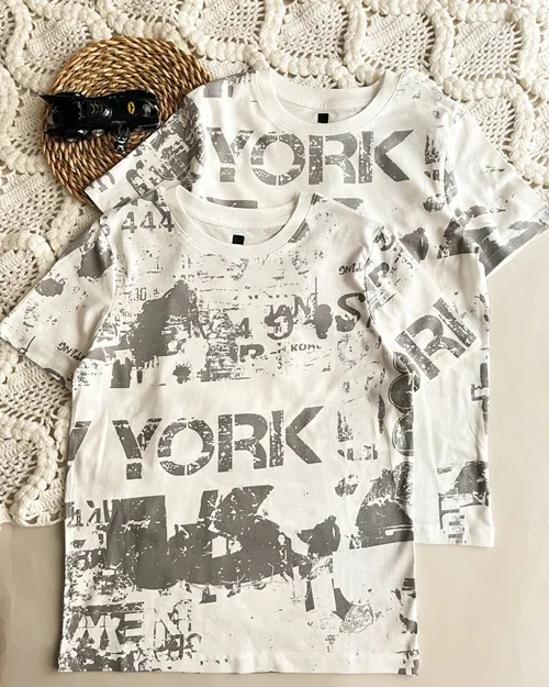 تیشرت نخی سفید طوسی h&m