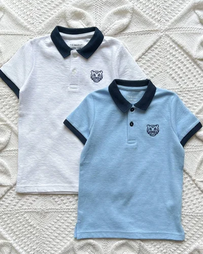 پلوشرت/تیشرت نخی آبی طرح ببر گلدوزی شده primark