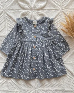 پیراهن نخی طوسی طرح گل سفید h&m