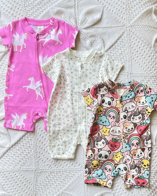 نمای روبرو رامپر دخترانه نخی طرح شکلهای شلوغ/گل/یونیکورن h&m | اسکای‌تاپ مرجع تخصصی خرید لباس بچگانه