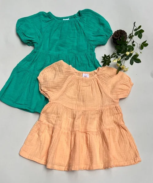 پیراهن موسلین نخی سبز نارنجی wonder nation