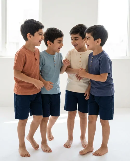 تیشرت نخی سرمه ای/آبی نفتی/کرم/قهوه ای طرح تک رنگ h&m
