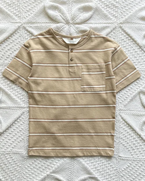 تیشرت نخی نسکافه ای راه راه h&m