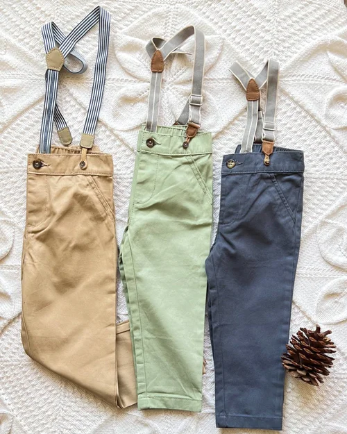 شلوار کتان کرم/سبز/خاکستری طرح ساسبندار carters