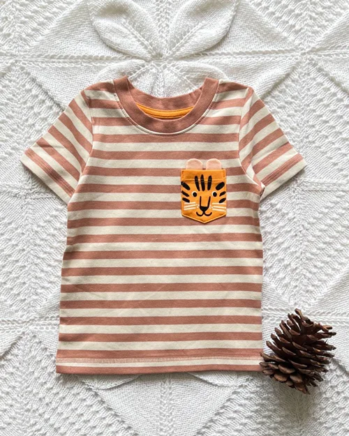 تیشرت نخی آجری کرم طرح ببر next