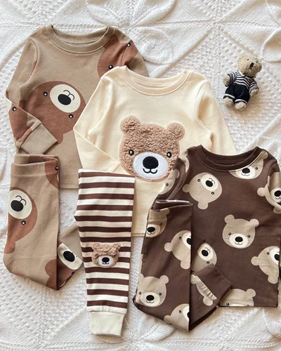 بلوز شلوار نخی کرم / قهوه ای طرح تدی next