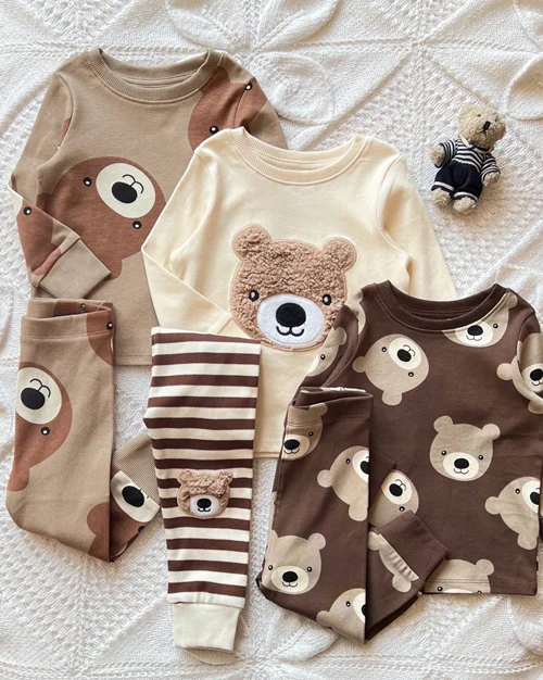 بلوز شلوار نخی کرم / قهوه ای طرح تدی next