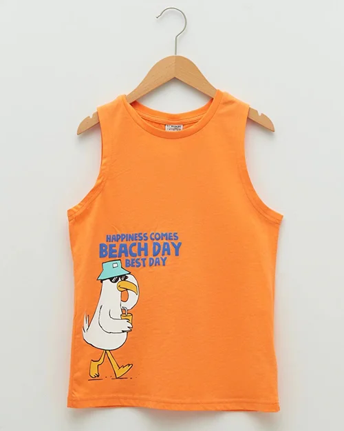 تیشرت رکابی نخی نارنجی طرح مرغابی Lc waikiki