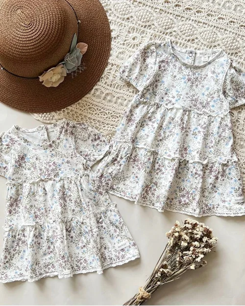 پیراهن نخی سفید طرح گلدار newbie