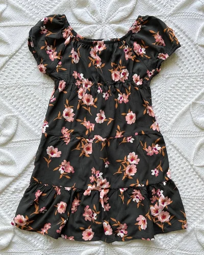 پیراهن نخی ذغالی گل دار suger jade