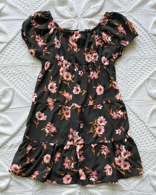 پیراهن نخی ذغالی گل دار suger jade