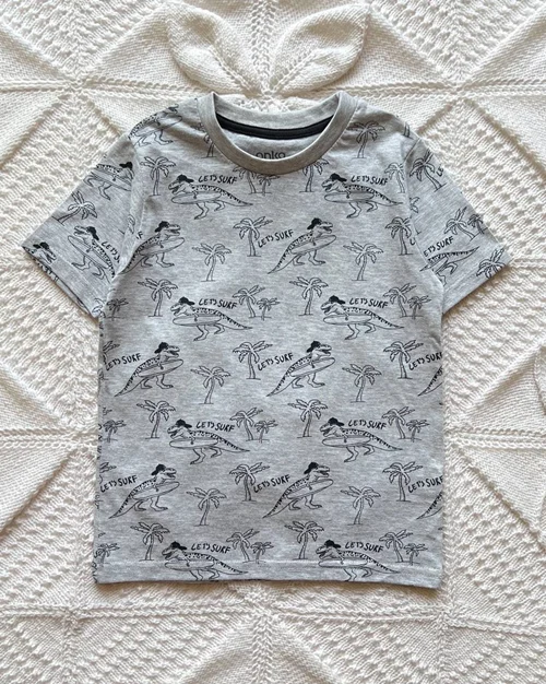 تیشرت نخی طوسی طرح دایناسور anko