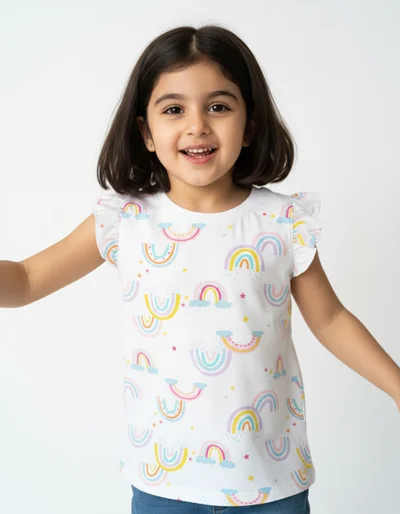 تاپ سفید نخی طرح رنگین کمان anko