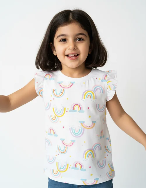 تاپ سفید نخی طرح رنگین کمان anko