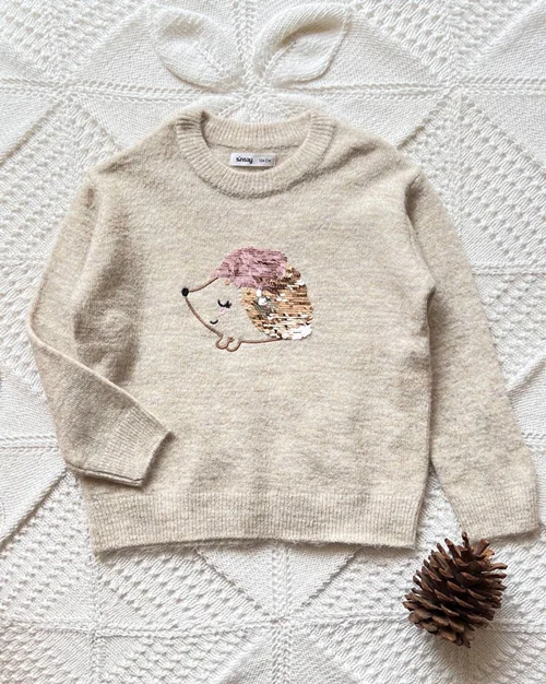 بلوز بافت کرم طرح جوجه تیغی sinsay