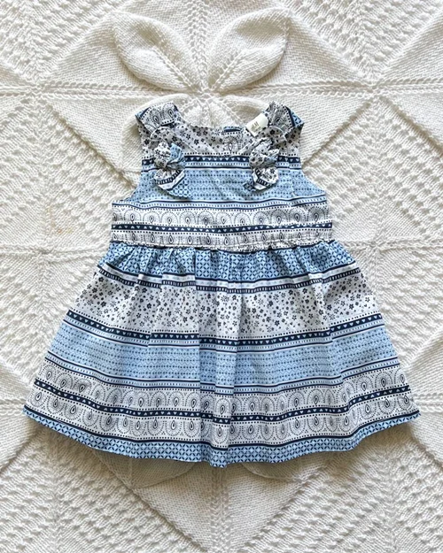 پیراهن نخی سفید / آبی طرح ماهی / قلب h&m