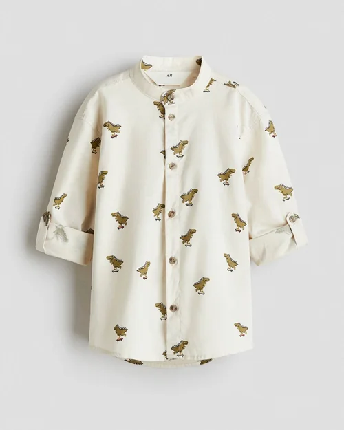 پیراهن نخی کرم طرح دایناسور h&m