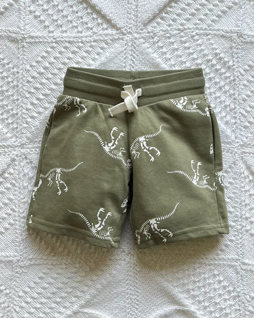 شلوارک نخی سبز طرح دايناسور h&m