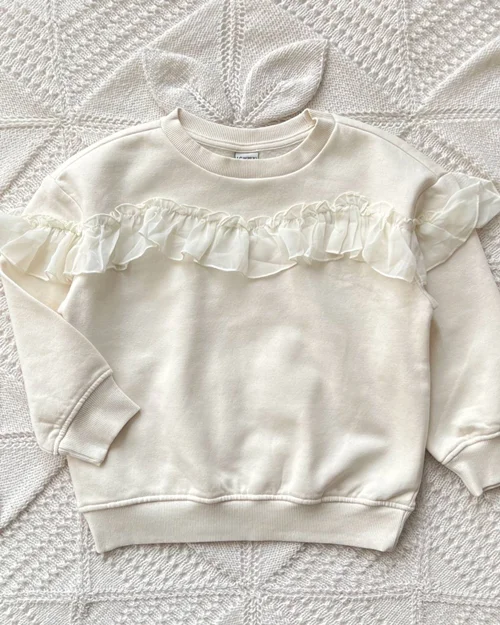 بلوز تو پنبه ای سفید طرح جلو تور  Lc waikiki