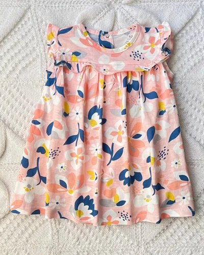 پیراهن بادی دار نخی گلبهی طرح گلدار Carter's