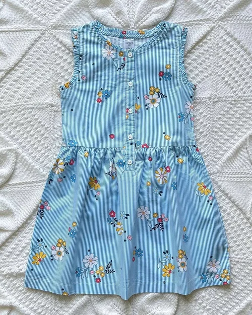 پیراهن نخی آبی راه راه Carter's