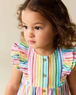 روی مانکن نزدیک پیراهن دخترانه رنگارنگ نخی طرح راه راه next | اسکای‌تاپ مرجع تخصصی خرید لباس بچگانه