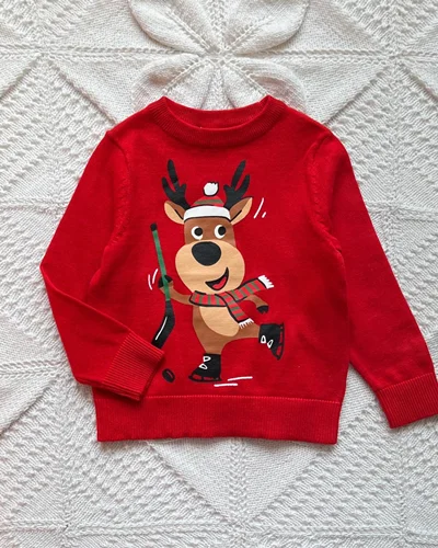 بلوز بافت قرمز طرح گوزن h&m