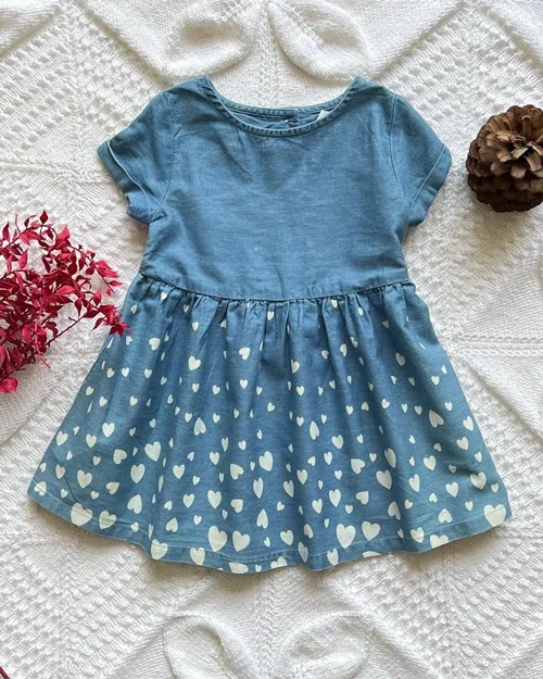 پیراهن جین کاغذی آبی طرح قلب