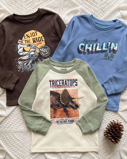 بلوز بیسکویتی آبی / کرم سبز/ قهوه ای طرح منظره/دایناسور/موتور 365kids