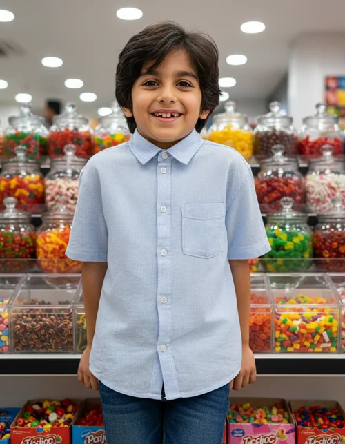 پیراهن آبی روشن نخی طرح راه راه h&m
