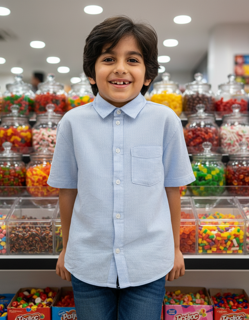 پیراهن آبی روشن نخی طرح راه راه h&m