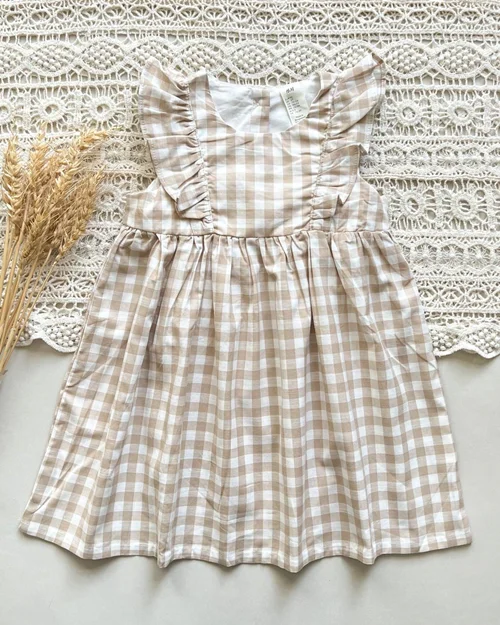 پیراهن نخی کرم سفید طرح چهارخونه h&m