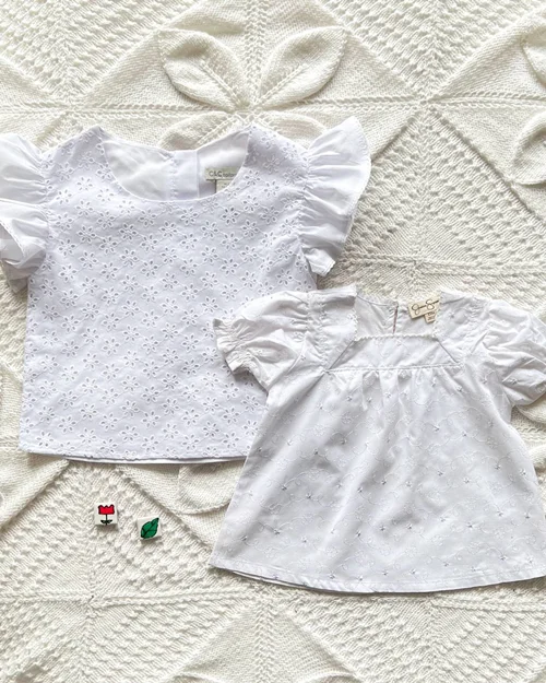 بلوز تاپ سفید نخی سوزن دوزی / خامه دوزی